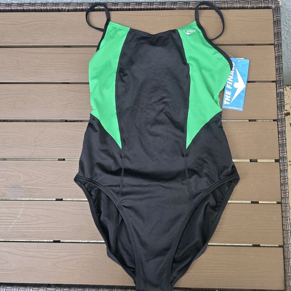 The Finals Women Surf Swimsuit Swanback Green Black 1 Piece- Sz 40 New
